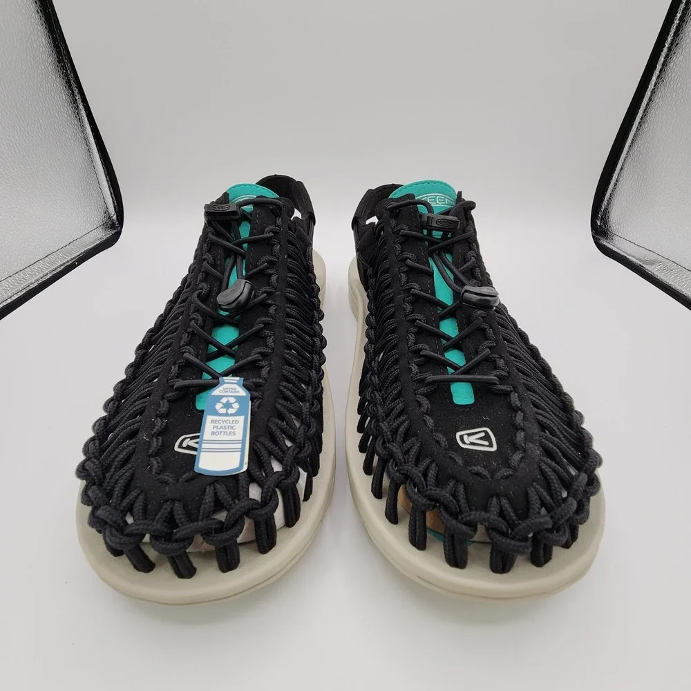 Keen Uneek Sport Fisherman Sandals Mens Sz 11.5 Black Bright Aqua Boat Shoes NEW